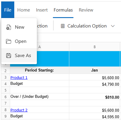 UI showing file menu with save option