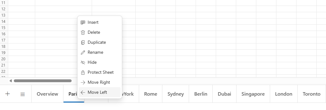 Move Left sheet option