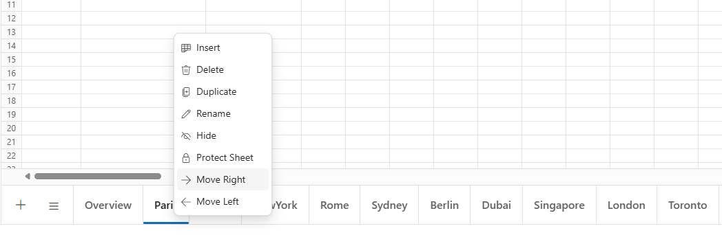 Move Right sheet option