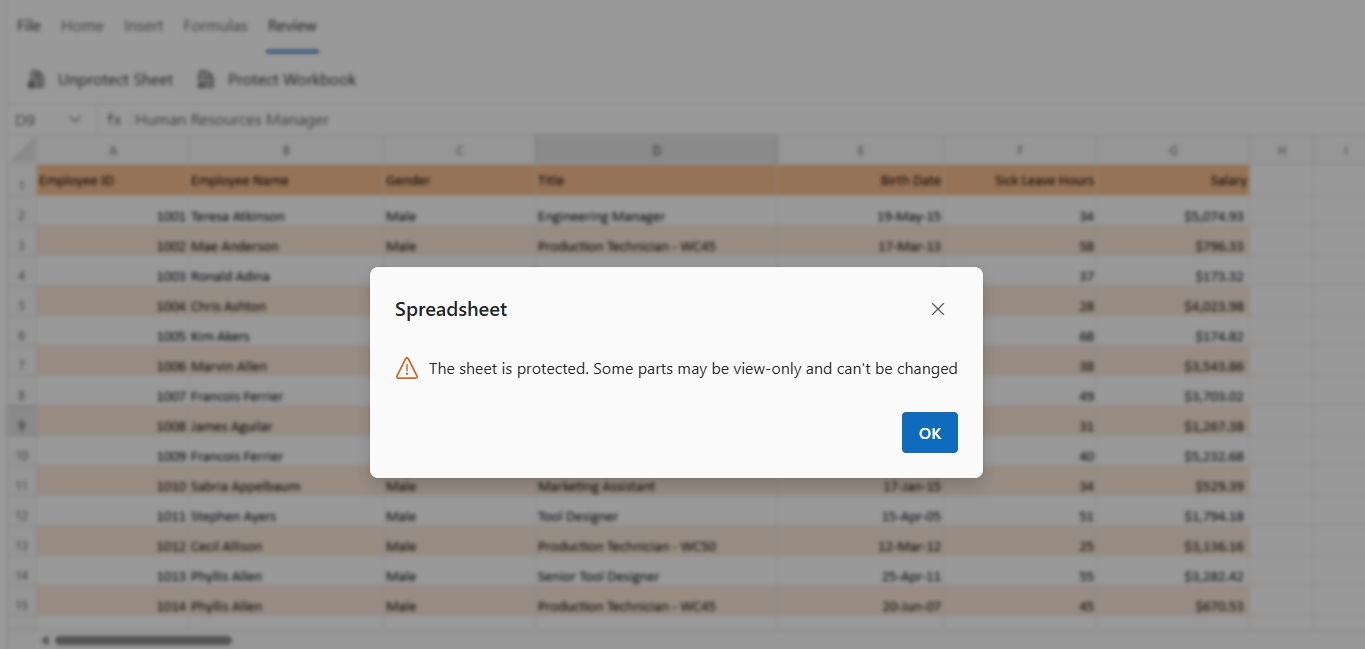 Protection Error Dialog