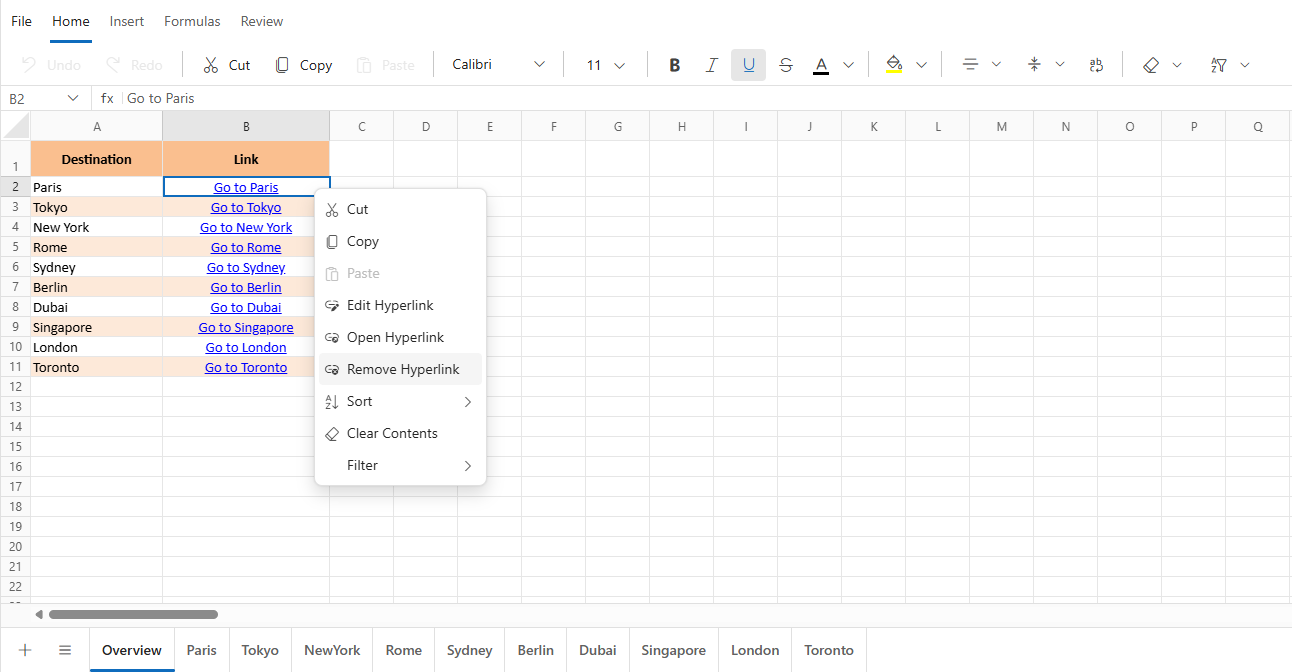 Remove hyperlink using Context Menu