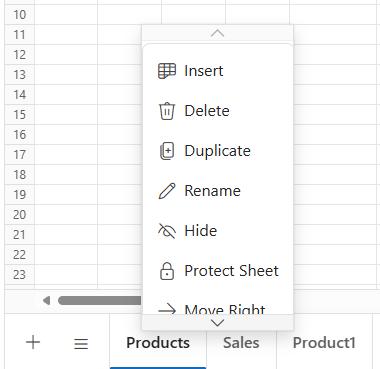 UI showing context menu options for sheet tab