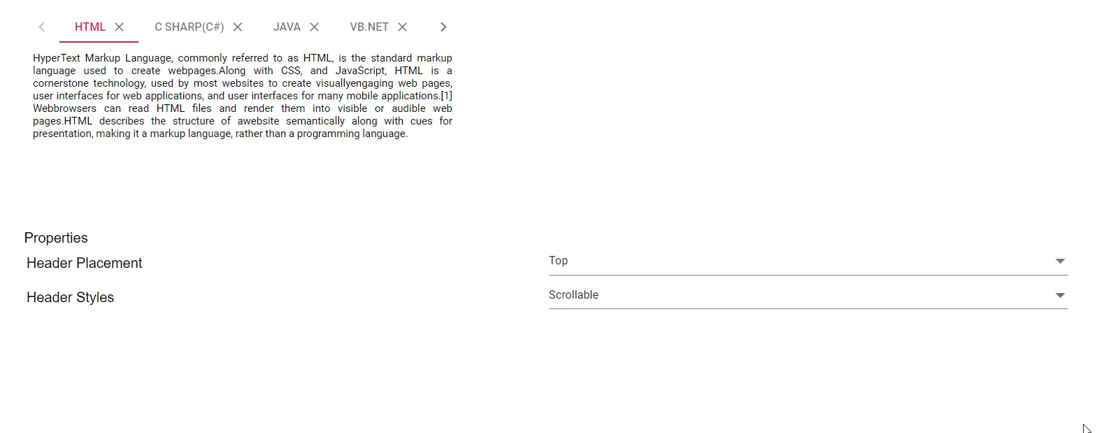 Blazor Tabs with Horizontal Orientation