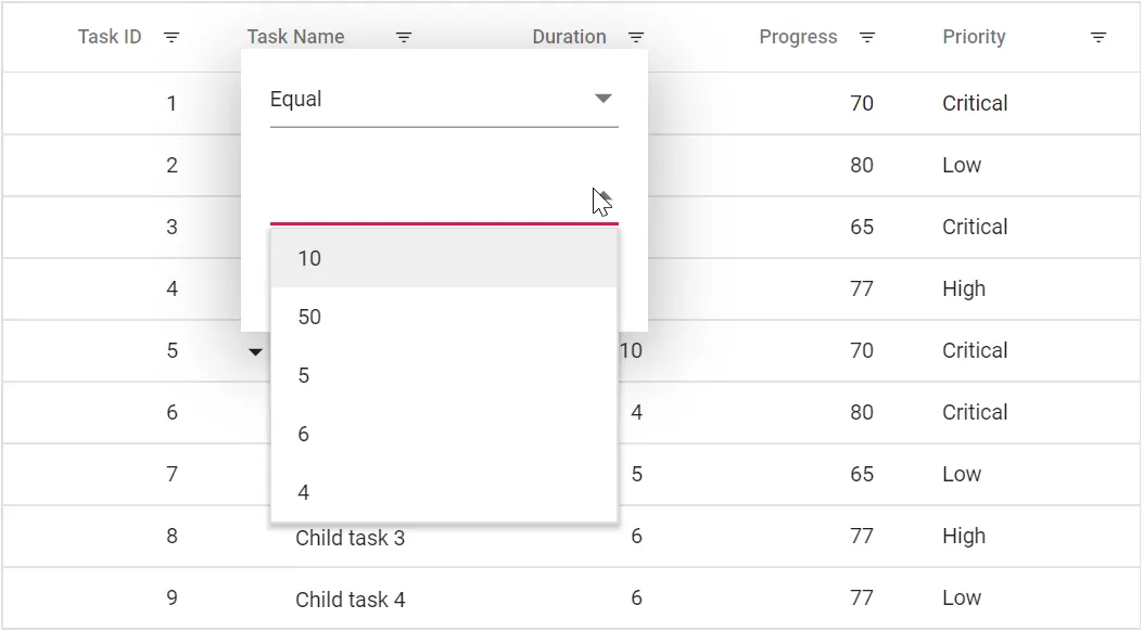 Blazor Tree Grid with Custom Filter Menu