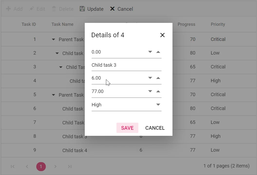 Blazor TreeGrid with Dialog Template