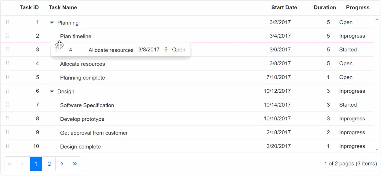 Drag and Drop within Blazor TreeGrid Rows