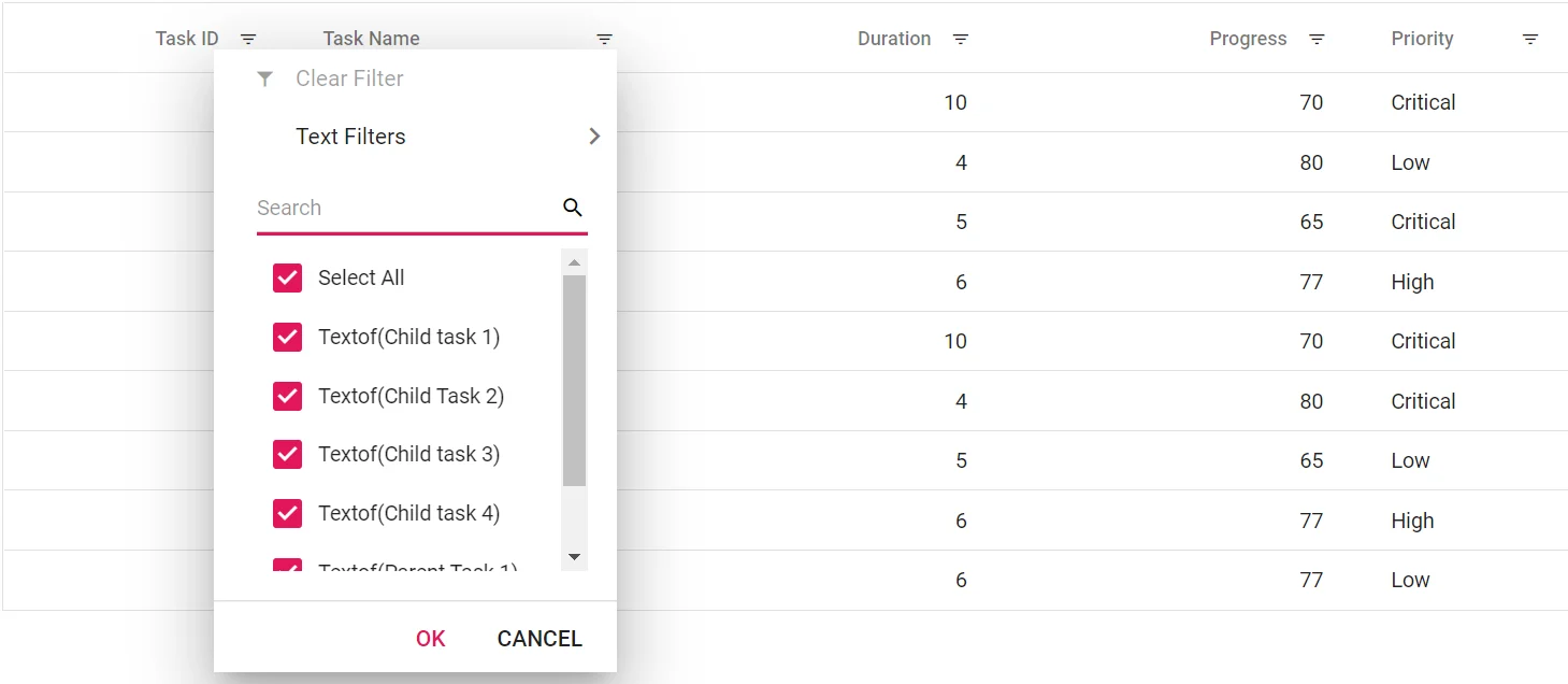 Blazor Tree Grid Filter with Item Template