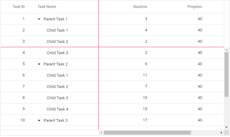 Frozen Rows and Columns in Blazor TreeGrid