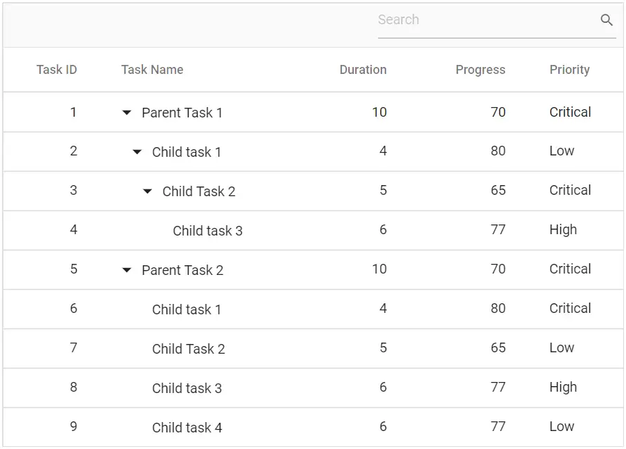 Searching in Blazor TreeGrid