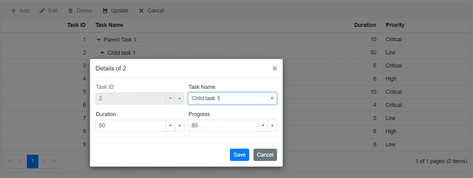 Show or Hide Blazor TreeGrid Columns in Dialog Editing