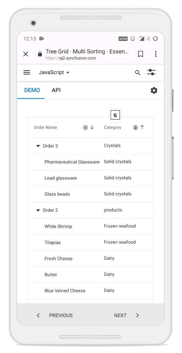 Sorting in Blazor TreeGrid