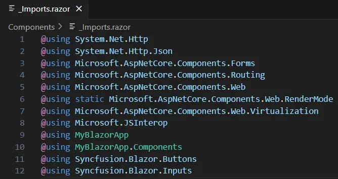 Importing Syncfusion Namespaces