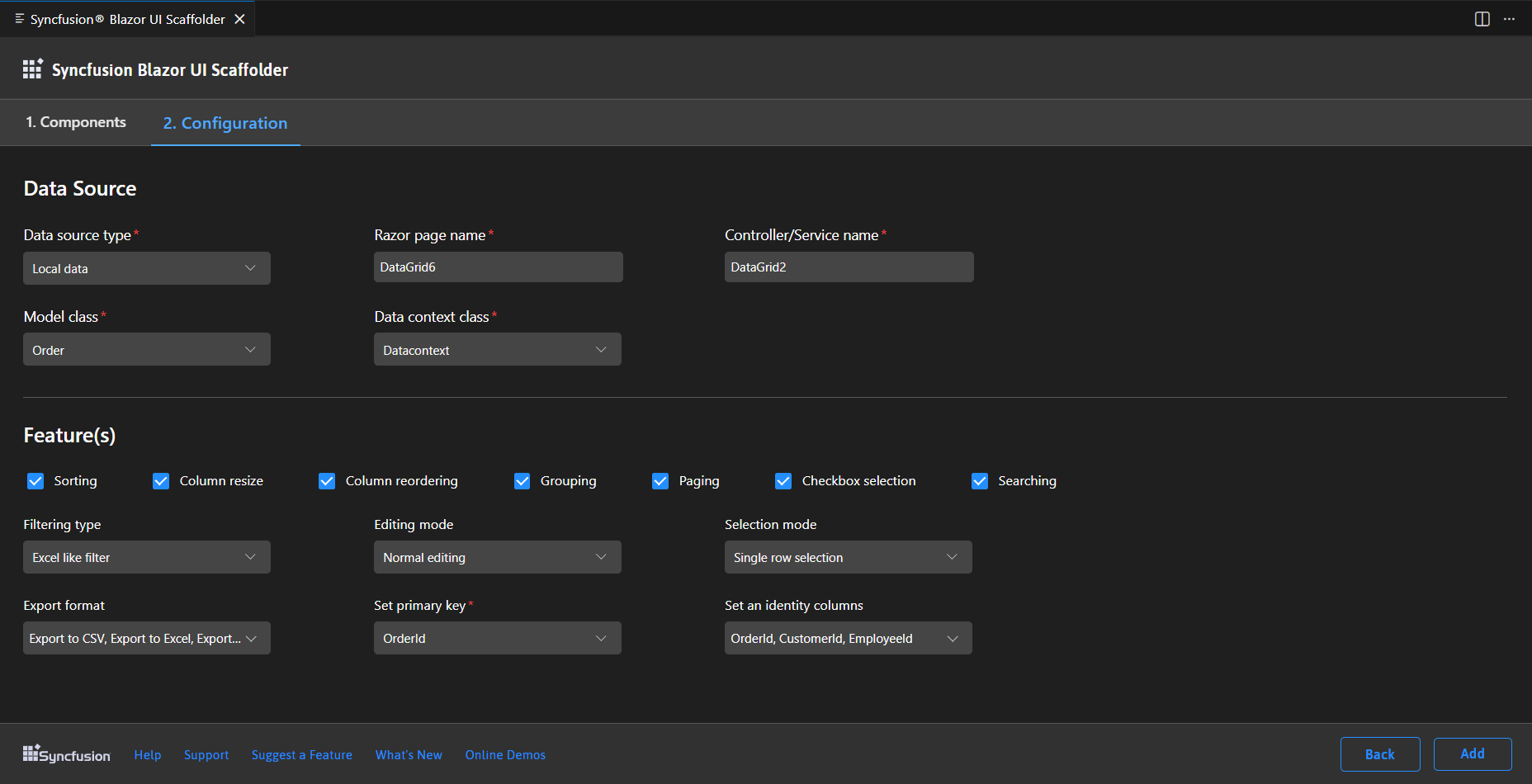 Choose required selected control features for the hosted project