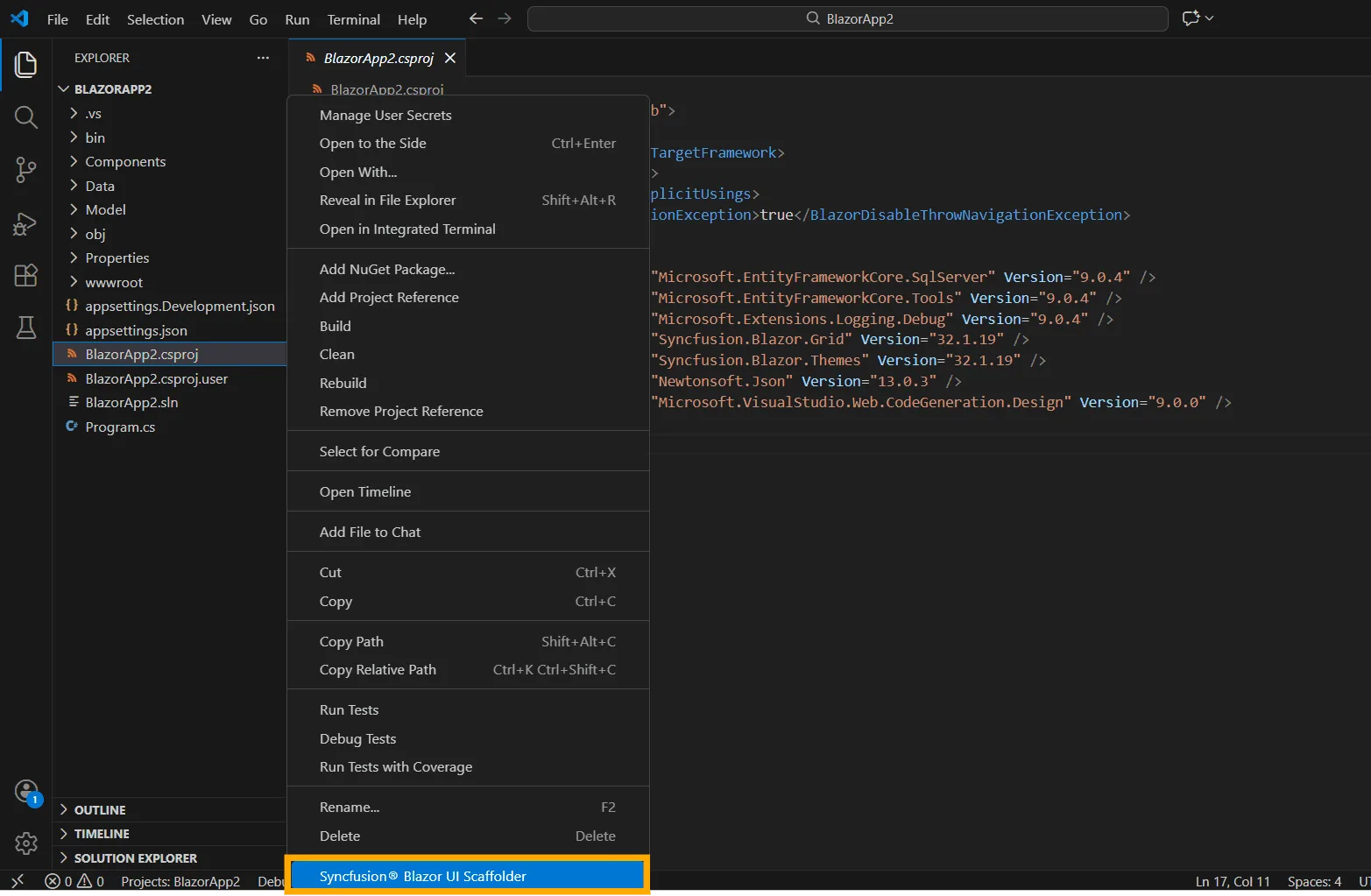 Scaffolded add-in from server project