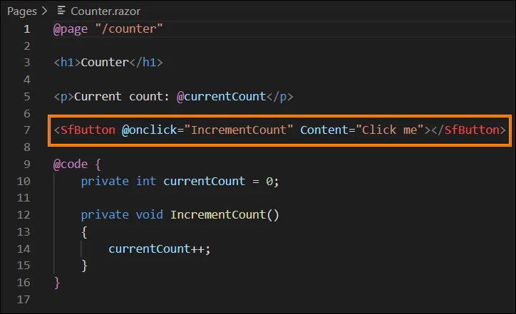 Counter page updated with Syncfusion components