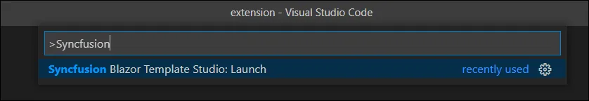 Command Palette showing Syncfusion Blazor Template Studio