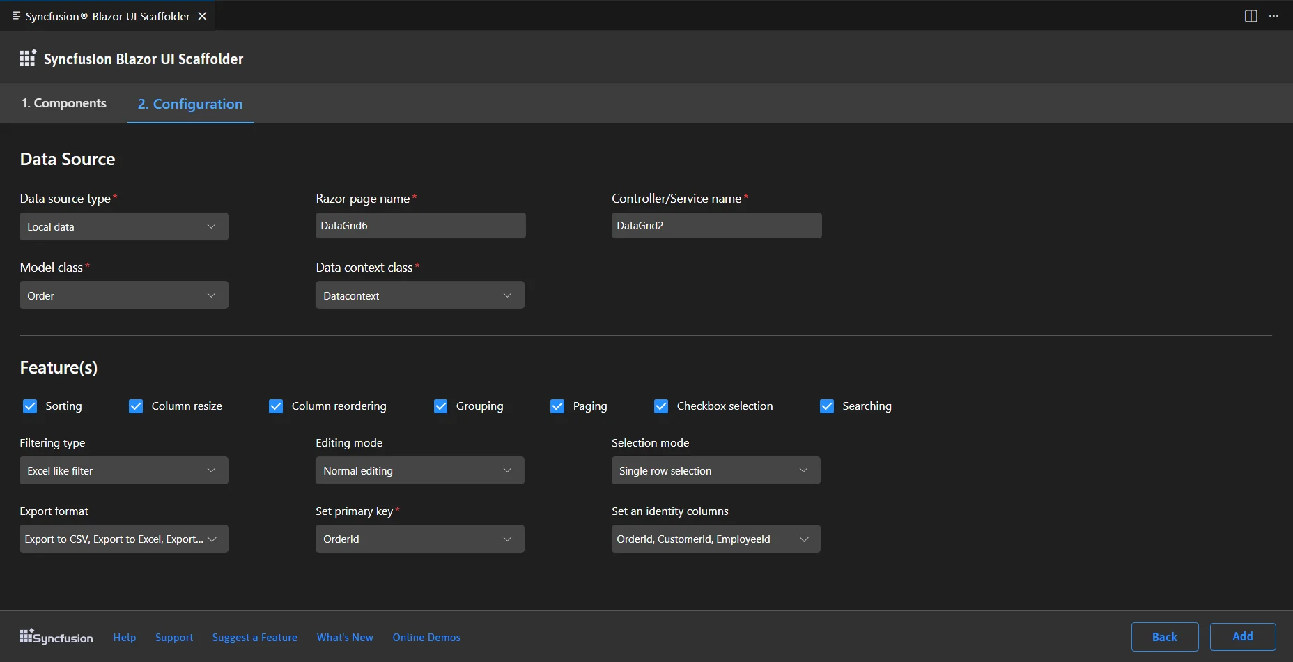 Choose required selected control features for the hosted project