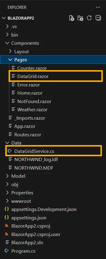 Required Controller and Razor files added in the project for the selected control