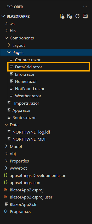 Required Controller and Razor files added in the project for the selected control