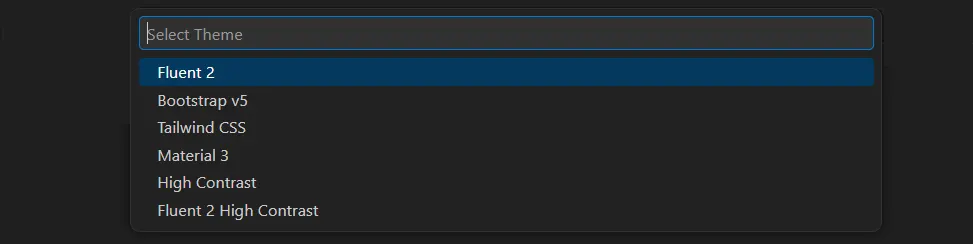 Command Palette showing theme selection options