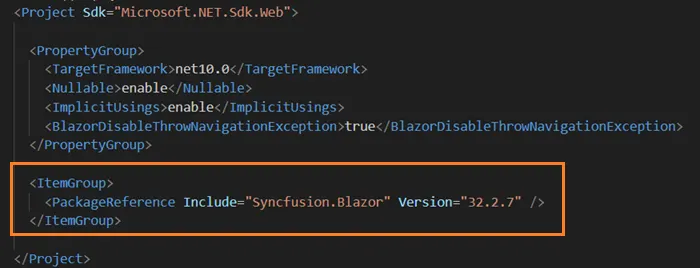 Project file updated with Syncfusion NuGet package references