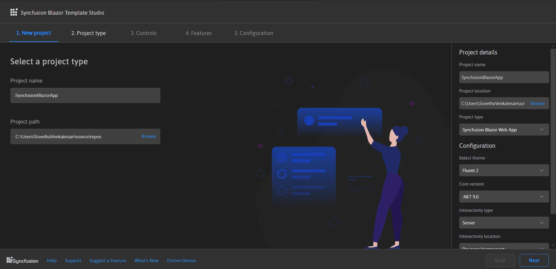 Template Studio wizard with Project name and Project path fields