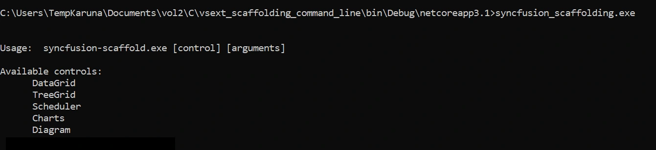 CommandLine Scaffold Available Controls