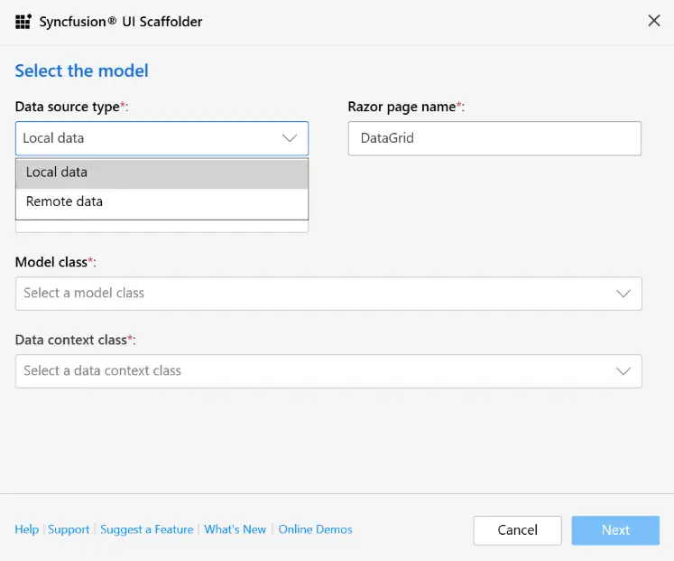 Choose required selected control features for the serverside project