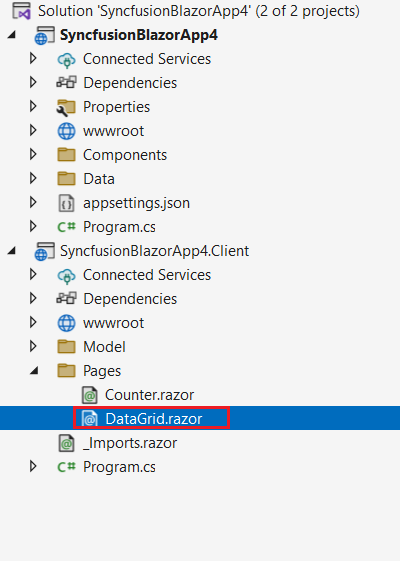 Required Controller and Razor files added in the project for the selected control