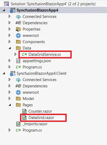 Required Controller and Razor files added in the project for the selected control