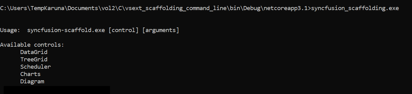 CommandLine Scaffold Available Controls