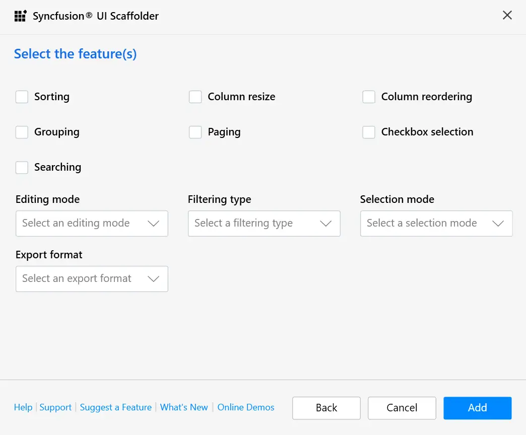 Choose required selected control features for the hosted project