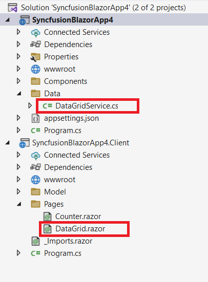 Required Controller and Razor files added in the project for the selected control
