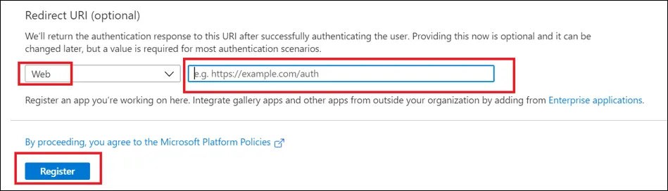 Platform and Redirect URI