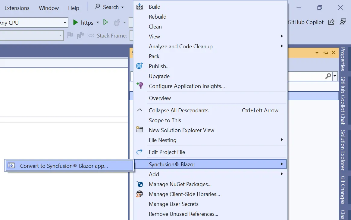 Open Convert Project from the Solution Explorer context menu