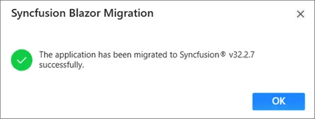 Migration succeeded message after completing the project migration