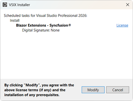 VSIX Installer prompting to modify Visual Studio