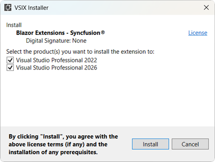 VSIX Installer showing Visual Studio instance selection